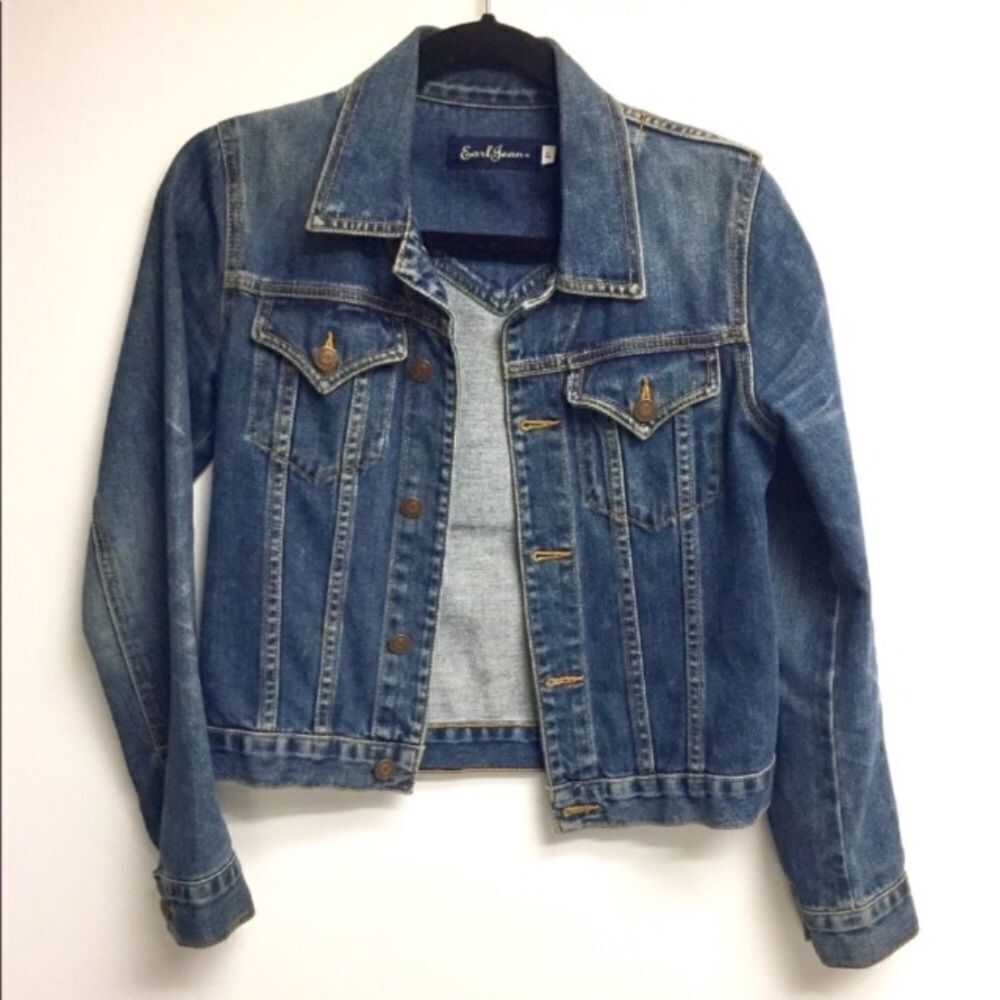 EARL JEAN Vintage Button Front Long Sleeve  Denim Jean Jacket Blue XS